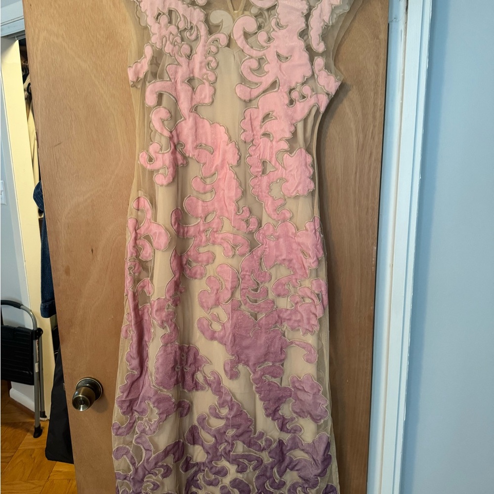 Anthropologie Cream and Gold Sheath Maxi Dress